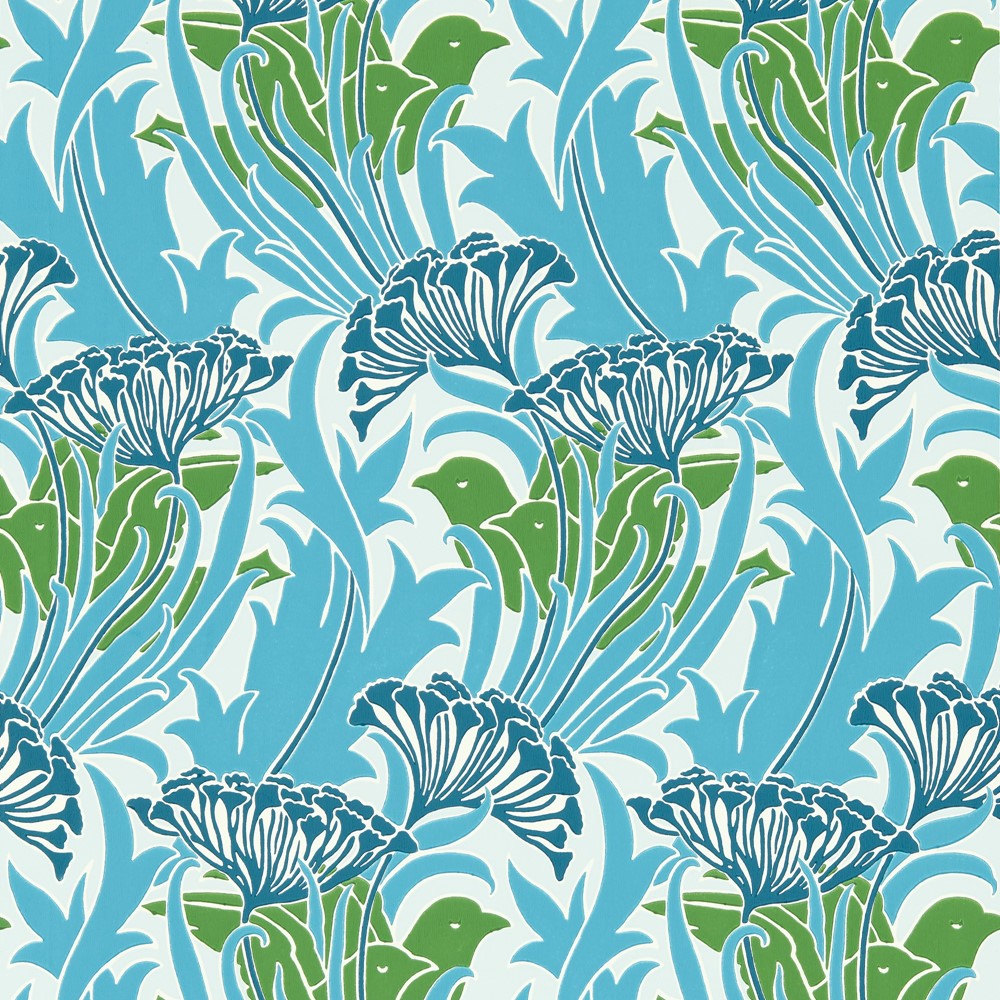 Laceflower Wallpaper 217355 by Morris & Co in Garden Green Lagoon